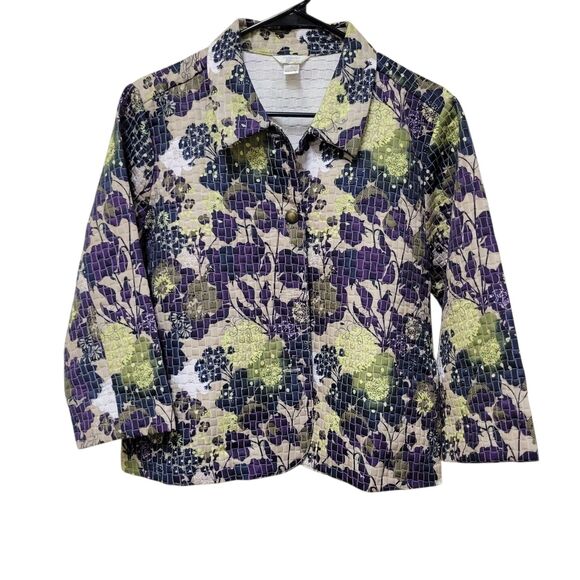 Christopher Banks Purple and Green Floral Quilted Cropped Blazer - NWOT - Picture 4 of 8